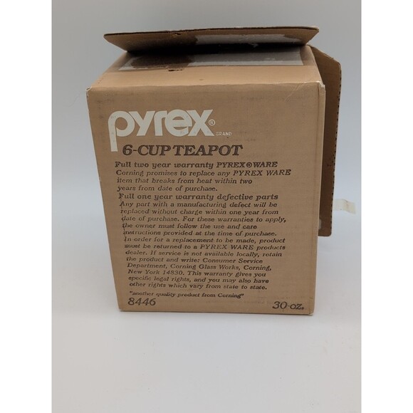 Pyrex 8446 30oz 6 cup Glass Teapot Coffee Pot Kettle With Box! - Picture 12 of 13